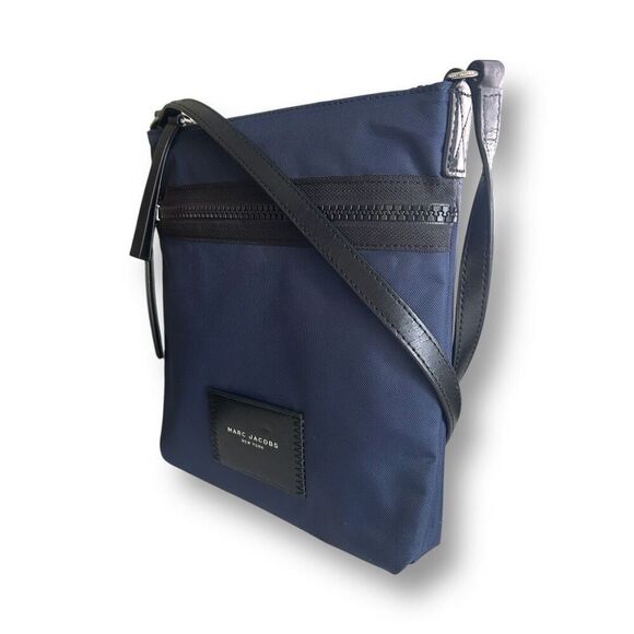 Marc Jacobs Blue Nylon Leather-Trimmed Crossbody Bag Adjustable Strap Pockets - Picture 4 of 15